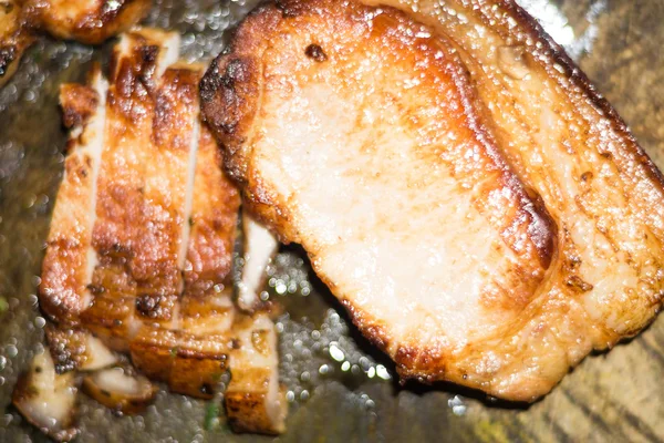 Rôti Porc Cuit Avec Assiette Bois Porc Grillé — Photo