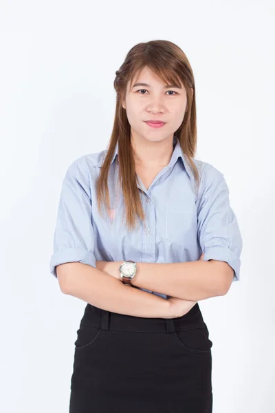 Jeune femme d'affaires asiatique en uniforme souriant — Photo