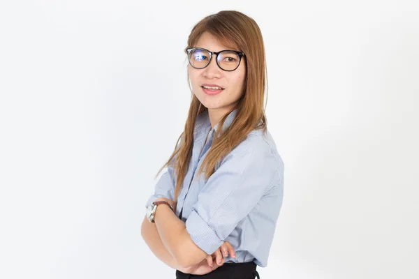Vacker asiatisk kvinna bära glasögon i office liv enhetliga — Stockfoto