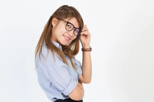 Beautiful asian woman wear glasses in office life uniform — Stock Photo, Image