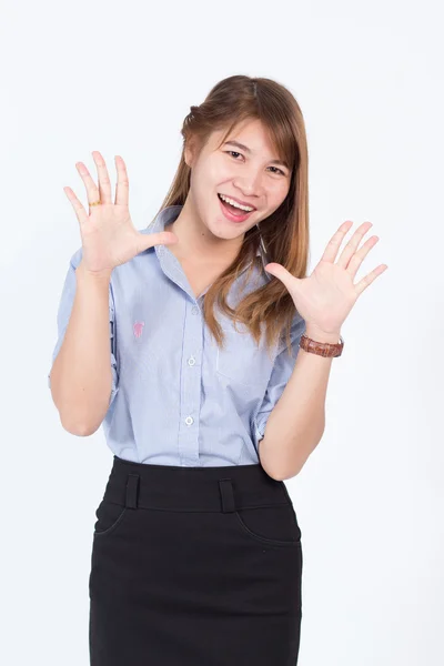Young Asian Pretty Business Woman Close Portrait White Working Office — Stock Photo, Image