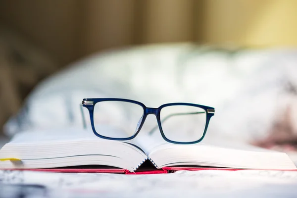 Books Glasses Symbolizing Concept Reading Bedroom Background Sign Studying — Stock Photo, Image