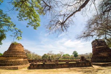 Ayutthaya Historical Park stupa mavi gökyüzü altında