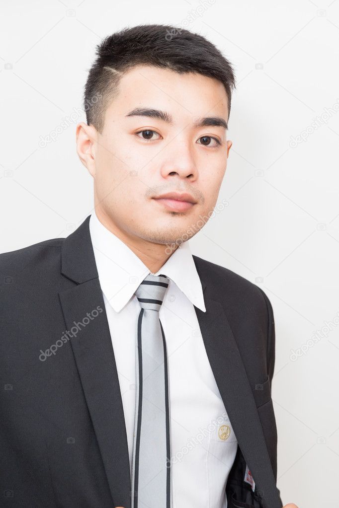 Portrait of business asian smart man on white background