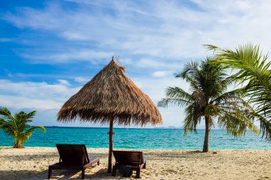 Bu güzel bir tropik tatil zaman gösteri ahşap sandalye olduğunu