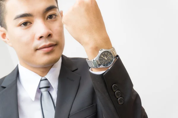 Waiting You Young Business Man Looking Watch White Background — Stock Photo, Image