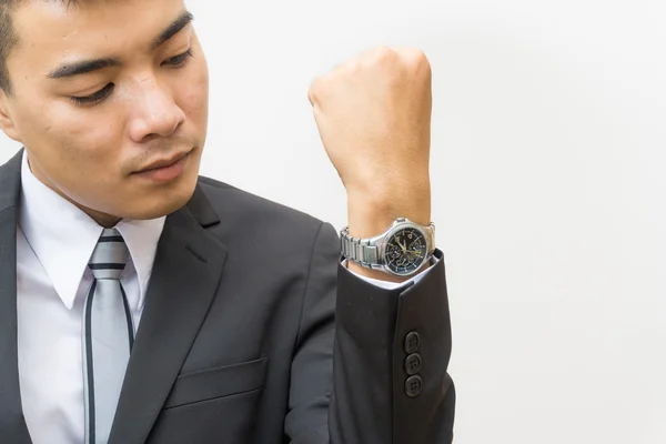 Waiting You Young Business Man Looking Watch White Background — Stock Photo, Image