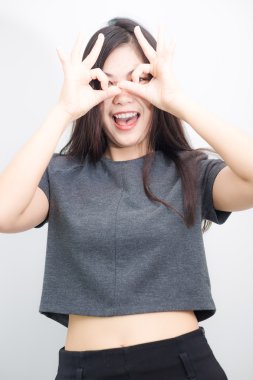 Güzellik güzel Asyalı kadın yüz beyaz arka plan üzerinde 