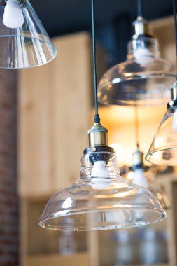 Kahve dükkanı arka planda, ampul dekor Vintage sıcak Işık Ampüller