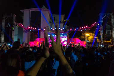 Hareket bulanık konser kalabalık müzik keyfi.