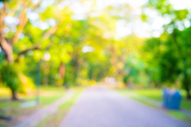 Soyut bulanık yeşil park günbatımı ışığı ve Bokeh rahatlama sahnesi