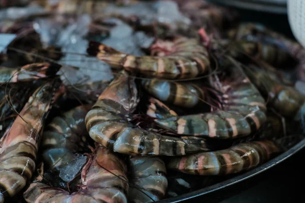 Βερές Γαρίδες Τίγρης Πωλούν Στην Αγορά Αλιείας Κοντά Θαλασσινά — Φωτογραφία Αρχείου