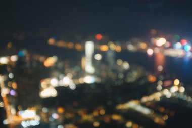 Hong Kong şehir gece görüşü Bokeh, Kowloon bölgesi ile soyut bulanıklaştı