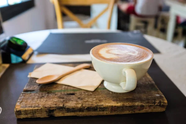 Hot Latte Art Aroma Coffee Wood Table Drink Business — Stock Photo, Image