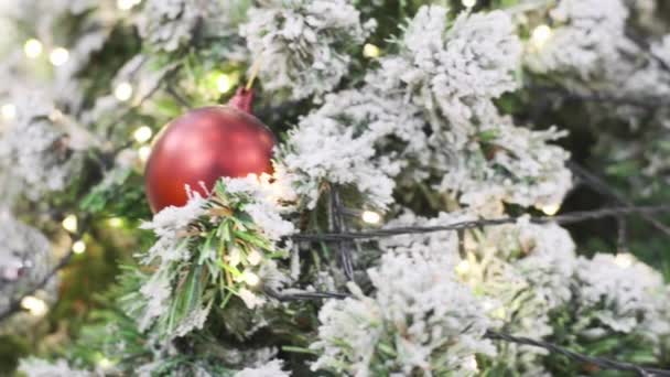 Ornament Kerst Decor Opknoping Dennenboom Met Wazig Bokeh — Stockvideo