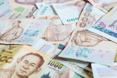 1000 TL Tay baht 'lık arka plan. Yakın plan, işletme finansmanı.