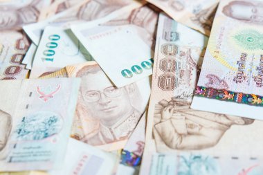 1000 TL Tay baht 'lık arka plan. Yakın plan, işletme finansmanı.