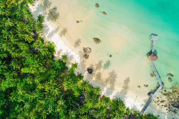 Draufsicht Luftbild Einer Atemberaubend Schönen Meereslandschaft Weißer Sandstrand Mit Türkisfarbenem — Stockfoto