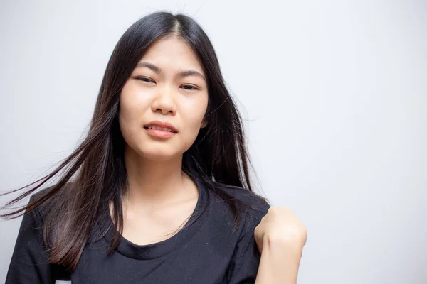 Retrato Mujer Asiática Adolescente Chica Hermosa Alegre Disfrutando Con Pelo —  Fotos de Stock