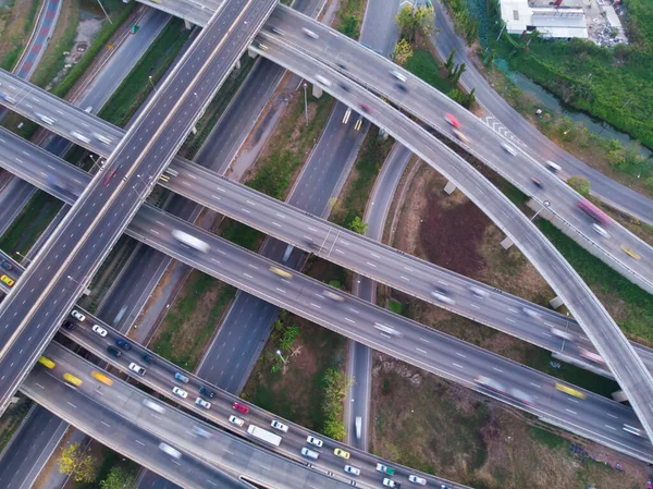 Top aerial view highway interchange of a city building, Expressway with infrastructure.