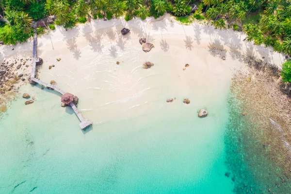 Vista Aerea Spiaggia Mare Con Palma Cocco Vacanza Estiva — Foto Stock