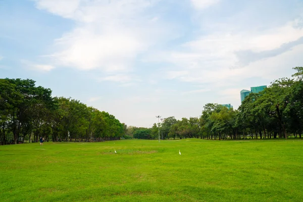 Verde Prado Hierba Ciudad Parque Público Cielo Witrh Nube Naturaleza —  Fotos de Stock