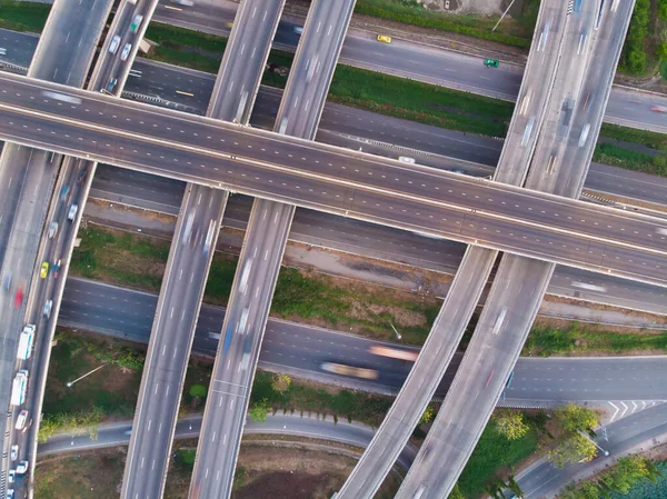 Top aerial view highway interchange of a city building, Expressway with infrastructure.