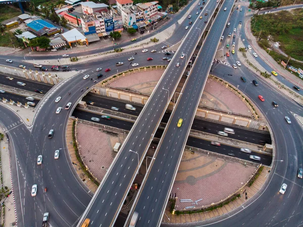 Сучасний Міський Транспорт Автострадами Expressway Road Roundabout Multilevel Junue Top — стокове фото