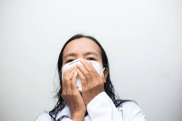 Idosos Mulher Asiática Uma Proteção Máscara Proteção Contra Doença Vírus — Fotografia de Stock