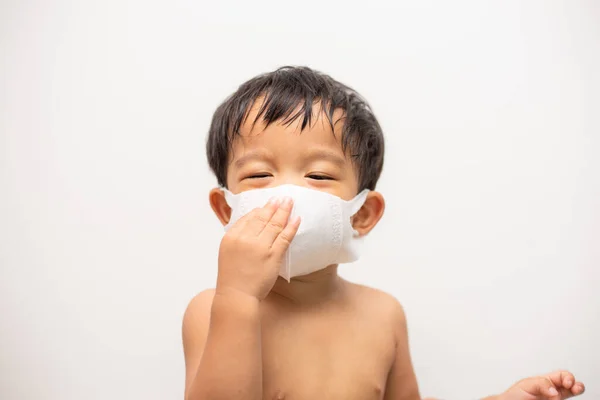 Asian Toddler Boy Wearing Mask Protect Pm2 Viruscorona Covid19 Ncovon — Stock Photo, Image