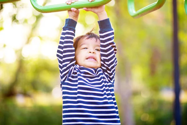 Happy Asian Year Boy Climbing Playing Children Playground Outdoor City — Stock Photo, Image