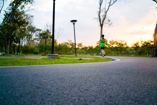 Estrada Vazia Caminho Asfalto Trajeto Corredor Por Sol Parque Cidade — Fotografia de Stock