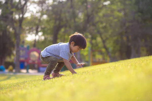 Little Aziatische Jongen Spelen Outdoor Kid Having Plezier Genieten Lopen — Stockfoto