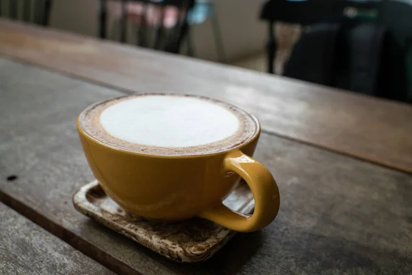 Hot Latte Art Coffee Cup Wooden Table Aroma Drink — Stock Photo, Image