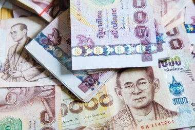 Tayland banknotunun arka planı 1000 baht üst görünüm iş konsepti