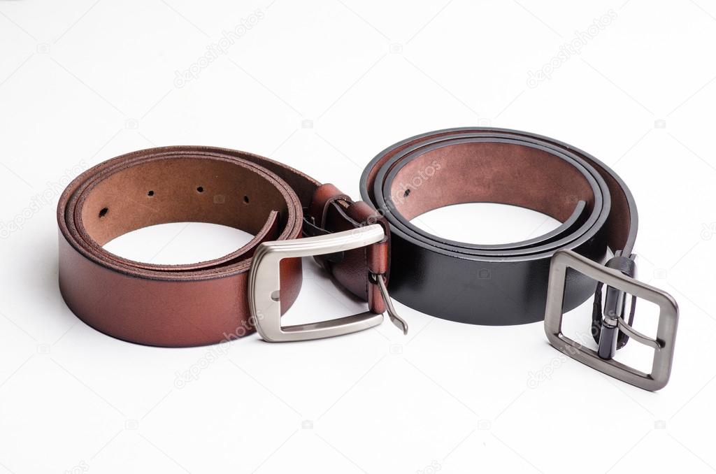 isolate black and  brown leather belt on white background 