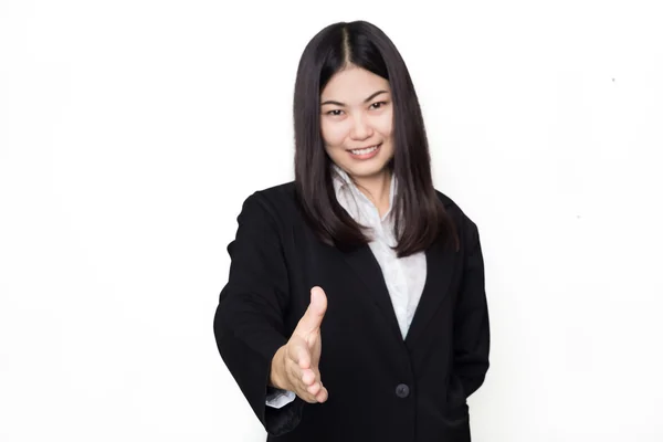 Asiatiska leende affärskvinna gett hand porträtt studio. — Stockfoto