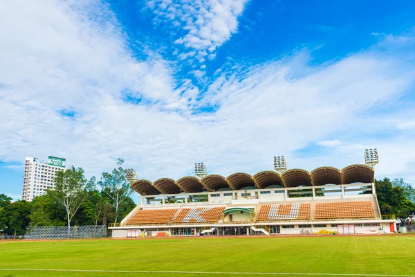 Football field with green grass at sunny day morning — Stock Photo, Image