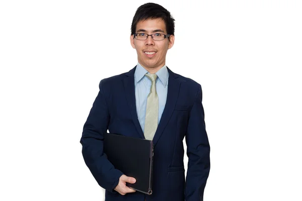 Uomo d'affari in possesso di computer portatile digitale — Foto Stock