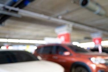 Soyut bulanık boş modern araba otoparkı iç market mağaza taşımacılığı arkaplanı