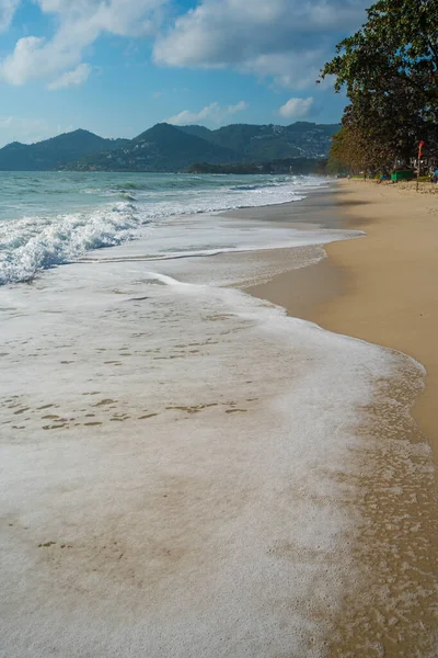 Egzotik beyaz kumlu sahil dalgası güneşli yaz tatili arka planı Samui Tayland