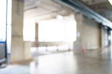 Soyut bulanık boş modern araba otoparkı iç market mağaza taşımacılığı arkaplanı