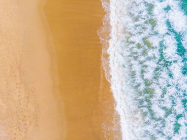 Aerial view sea wave beach with white sand summer vacation background