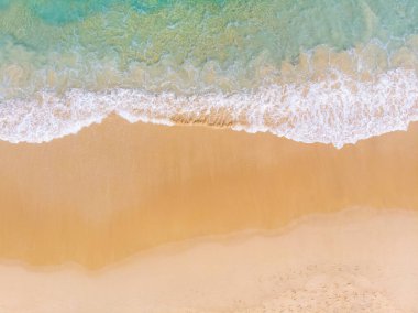 Aerial view sea wave beach with white sand summer vacation background