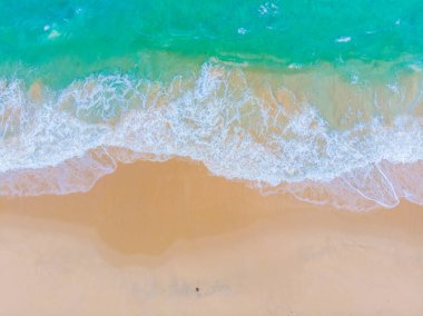 Aerial view sea wave beach with white sand summer vacation background