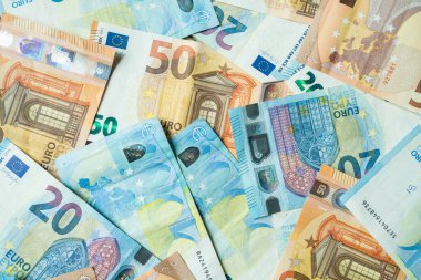 Çeşitli değer 20 50 Euro para arka plan iş finans kavramı