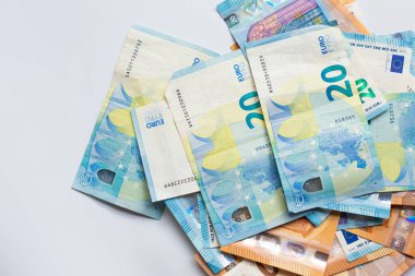 Avro parası çeşitli değer 20 50 50 Avro Arka plan seçici odak Avrupa iş konsepti