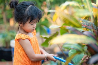 Sevimli küçük kız su bitkisi orman bitkisi dışarıda rahatla evlat.