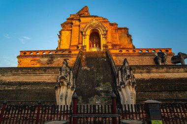 Wat Chedi Luang Varavihara Büyük Stupa Budist Tapınağı tarihi Chiang Mai, Tayland.