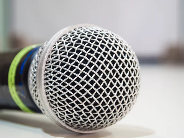 Microphone on white table in meeting room, Modern business concept